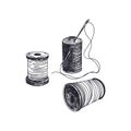 Thread spools with needles hand drawn vector illustration Royalty Free Stock Photo