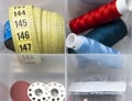 Thread, spools, needles, meter Royalty Free Stock Photo