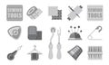 Thread Supplies Set, Sewing, Tailoring Equipment, Tools for Needlework Monochrome Vector Illustration