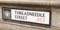 Threadneedle Street street sign in the City of London Royalty Free Stock Photo