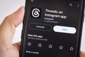 Threads app logo seen on screen. The new application by Meta Platforms is Twitter competitor.