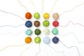 Threads and clews or Skeins arranged in the shape of a square isolated on a white background Royalty Free Stock Photo