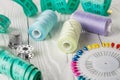 Threads colored and needle reel all for sewing Royalty Free Stock Photo