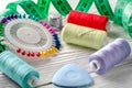 Threads colored and needle reel all for sewing Royalty Free Stock Photo