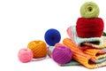 Threads for embroidery and crocheting on white background. Royalty Free Stock Photo