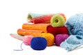 Threads for embroidery and crocheting on white background. Royalty Free Stock Photo