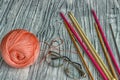 Threads for knitting close-up. Knitting as a hobby. Accessories for knitting