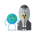 The threat of Nuclear Conflict in the world concept. Cartoon character earth with the emotion of fear of nuclear weapons Vector