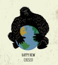 Threat world crisis placard black gorilla color earth. Royalty Free Stock Photo