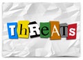 Threats Word Cut Out Letters Ransom Note Risk Danger Warning Royalty Free Stock Photo