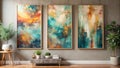 Three Abstract Acrylic Paintings on Paper Versatile Muted Colors for Creative Visual Projects Royalty Free Stock Photo