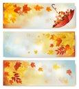 Three abstract autumn banners with color leaves Royalty Free Stock Photo