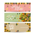 Three abstract autumn banners with color leaves. Vector Royalty Free Stock Photo