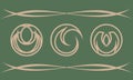 Three abstract beige contour fantasy icons on olive background