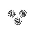 Three abstract cornflower flowers. Black and white vector