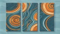 Three abstract geometric panels with swirling orange and blue lines Royalty Free Stock Photo
