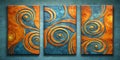 Three abstract geometric swirl wall art panels spiral Royalty Free Stock Photo