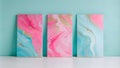Three abstract marbled ink panels pink blue gold abstract art Royalty Free Stock Photo