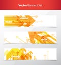 Three abstract orange arrows background banners.