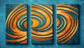 Three abstract orange swirl geometric panels teal Royalty Free Stock Photo