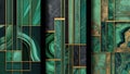 Abstract Geometric Green Marble and Gold Art Deco Pattern Royalty Free Stock Photo