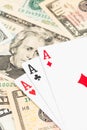 Three aces on dollar banknote Royalty Free Stock Photo