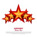 Three Achievement Vector Stars. Realistic Sign. Golden Decoration Symbol. 3d Shine Icon Isolated On White Background.