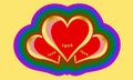 Three adjacent gold hearts. Creative love for logo design vector.