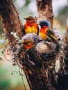 Adorable birds in a nest, peacefully roosting in a tree in an outdoor environment, ai-generated