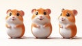 Three adorable cartoon hamsters, standing in a row, facing forward Royalty Free Stock Photo