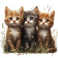 Three adorable kittens sitting in the grass looking up Royalty Free Stock Photo