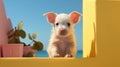 Adorable White Pig In Unreal Engine 5: 3d Rendering With Seaside Vistas