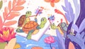 Three adorable turtles paint a collaborative artwork on a large Royalty Free Stock Photo