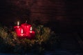 Three Advent burning candles, christmas decoration, postcard concept Royalty Free Stock Photo