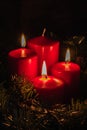 Three Advent burning candles, christmas decoration, postcard concept Royalty Free Stock Photo