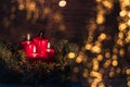 Three Advent burning candles, christmas decoration, postcard concept Royalty Free Stock Photo