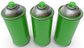Three aerosol spray paints in green color Royalty Free Stock Photo