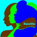 Three African American women in profile view on a teal color isolated background