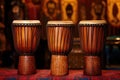 three african djembe drums in a row Royalty Free Stock Photo