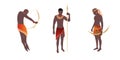 Three African men, archers and a warrior with a spear, vector illustration. Collection of contemporary art, trendy style