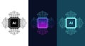 Three AI microchip with different colors on a divided background circuit technology Royalty Free Stock Photo