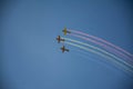 Three airplanes making some acrobatic air show