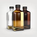 Three alcohol bottles on a white background, mockup. Generative ai Royalty Free Stock Photo