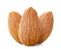 Three almonds nuts close-up on a white. Isolated Royalty Free Stock Photo