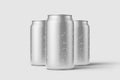 Three aluminium drink can 330ml with water drops mockup template.
