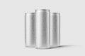 Three aluminium drink cans 250ml with water drops mockup template.