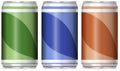 Three aluminum cans with different color of labels