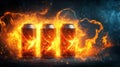 Three Aluminum Cans engulfed in Fiery Flames and Sparks Royalty Free Stock Photo