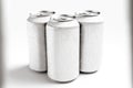 three aluminum cans mockup splashed with water droplets on white background