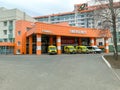 Three ambulances near the hospital. coronavirus. Russia, Tatarstan, April 05, 2020